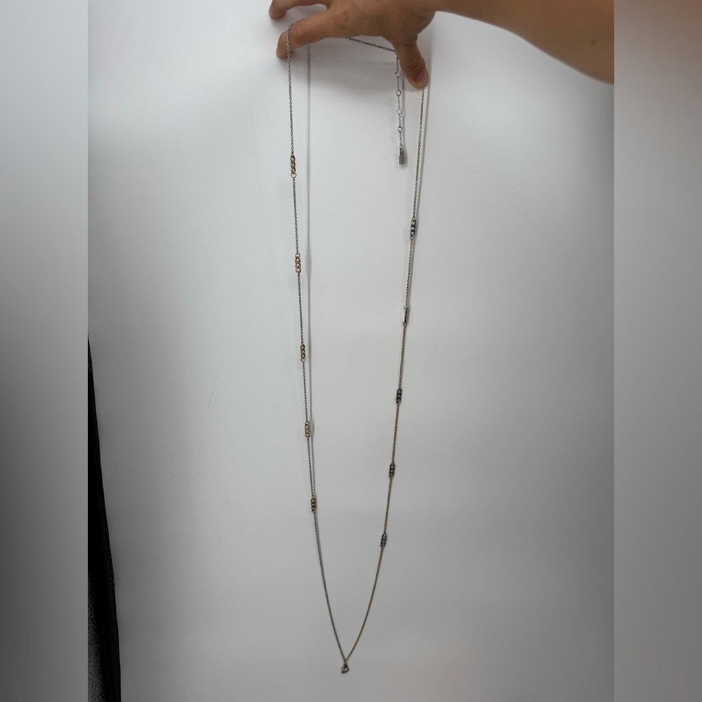 Long Two-Tone Chain Necklace with Mixed Links – Adjustable Length, Layered Look